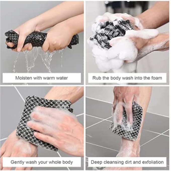 SWIUKPHE منشفة غسيل للاستحمام للاستحمام، منشفة منشفة تقشير، منشفة تقشير للبشرة، مقشر للجسم، رجال ونساء (2 حلقة) - Image 5